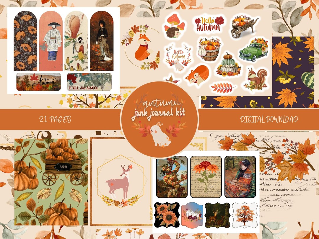 Autumn Junk Journal Kit PRINTABLE Autumn Ephemera Pack Collage Sheets ...