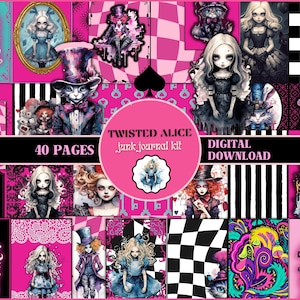 Twisted Alice au pays des merveilles Junk Journal Pages Dark Alice Ephemera Pack Gothique Alice au pays des merveilles tordu Scrapbook Kit Creepy Ephemera