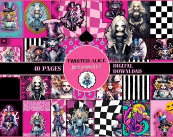 Twisted Alice in Wonderland Junk Journal Pages Dark Alice Ephemera Pack Gothic Alice in Twisted Wonderland Scrapbook Kit Creepy Ephemera