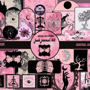 Pink Goth Romance Junk Journal Kit DIGITAL Pink Gothic Ephemera Pack Digital Scrapbooking Papers Witch Junk Journal Pages Grimoire Ephemera