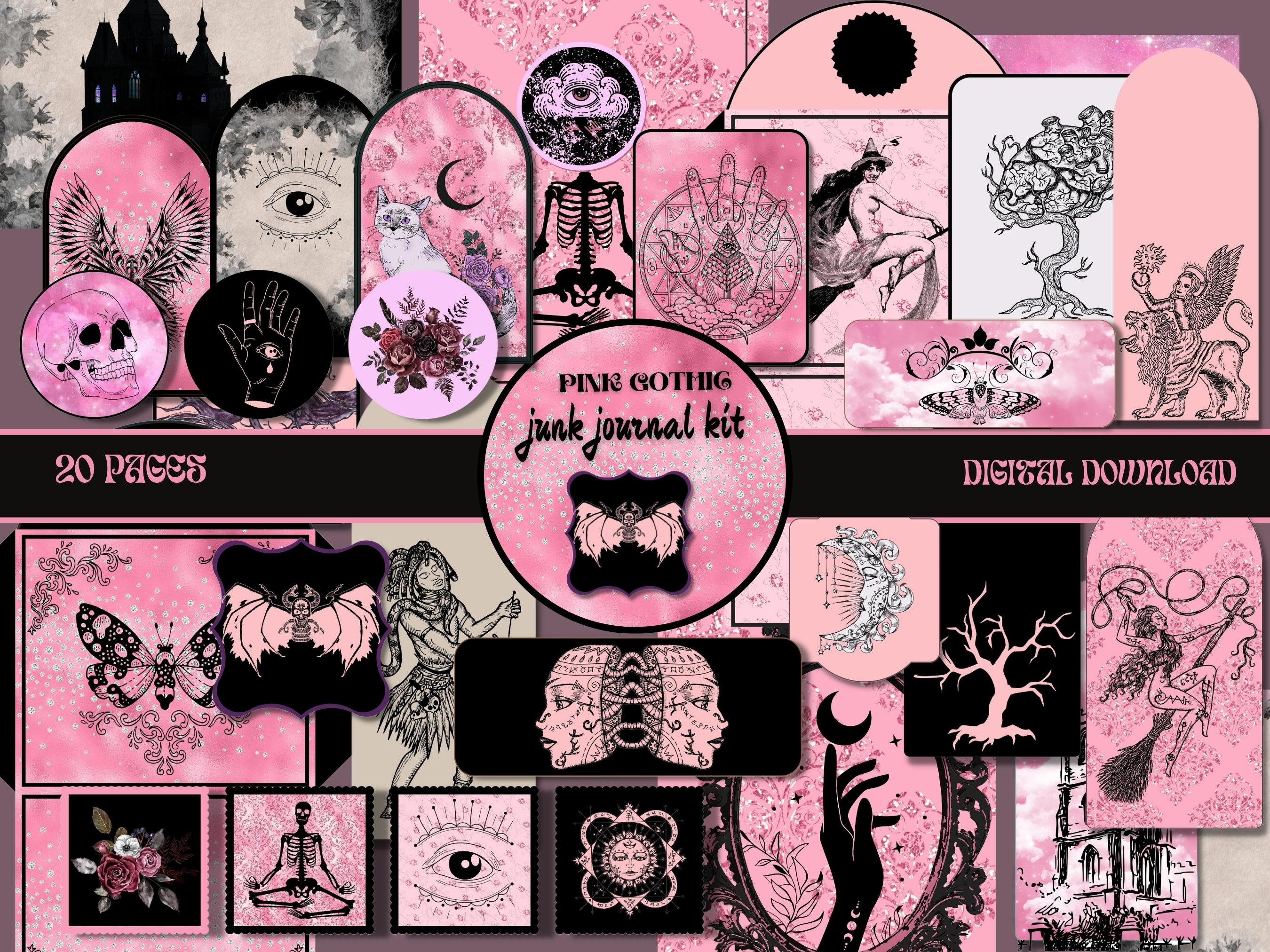 Pink Goth Romance Junk Journal Kit DIGITAL Pink Gothic Ephemera Pack Digital Scrapbooking Papers Witch Junk Journal Pages Grimoire Ephemera