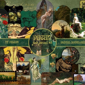 Green Pagan Junk Journal Kit PRINTABLE Fairy Ephemera Pack Vintage Scrapbook Wiccan Junk Journal Pages Cottagecore Ephemera Book of Spells