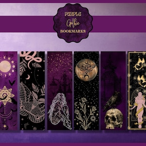 Purple Celestial Gothic Bookmarks PRINTABLE, Halloween Bookmark Printable, Spooky Bookmark Set, Occult Digital Bookmarks, Book Lover Gift