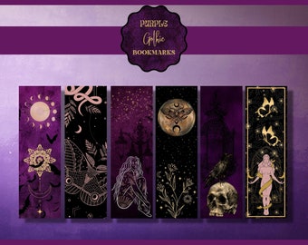 Purple Celestial Gothic Bookmarks PRINTABLE, Halloween Bookmark Printable, Spooky Bookmark Set, Occult Digital Bookmarks, Book Lover Gift
