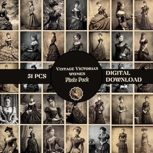 Pacote de fotos de mulheres vitorianas IMPRIMÍVEL Vintage Junk Journal Pacote de coisas efêmeras Vitoriano Scrapbook Suprimentos Pacote de fotos vintage Victorian PNG ATC