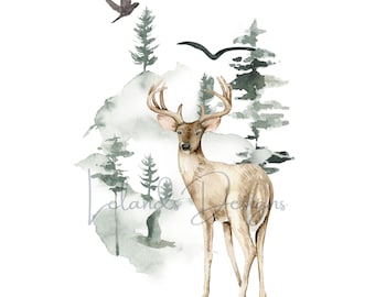 Woodland Deer PNG & SVG | Watercolor Deer | Forest Clipart | Buck Print | Deer png | Sublimation Design | Digital Download
