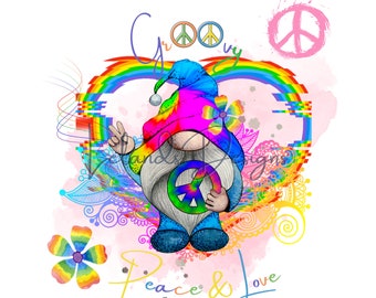 Groovy Wichtel PNG & SVG | Aquarell Wichtel | Hippie Wichtel Clipart | Regenbogen Hippie Wichtel Print | Sublimationsdesign | Digitaler Download