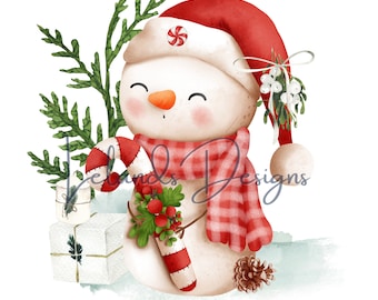 Pfefferminz Schneemann Digital Download | Entzückender Weihnachts-Schneemann PNG | Weihnachtscliparts | Urlaub Schneemann Sublimation | Junger Schneemann Kunst