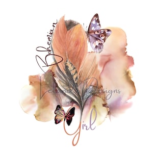 Bohemian Girl Digital Art Download | BOHO PNG | Butterfly Clipart | Hippie Girl Sublimation Design | Digital Download