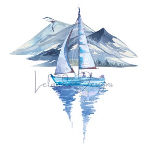 Sail Away Digital Art Download | Watercolor Sailboat PNG | Ocean Clipart | Sailing Sublimation Design | Digital Download