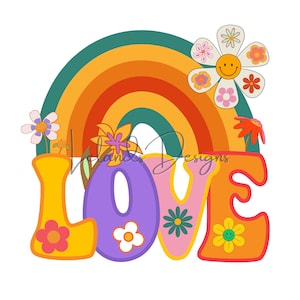 70s Love Digital Art Download | Hippie Love PNG | Groovy 70s Clipart | 1970&#39;s Hippie Love Sublimation Design | Digital Download