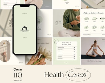 Health and Wellness Coach Instagram Templates, Health Coach, Nutrition Coach, Holistic Coach, Canva Social Media, Mental Health Templates