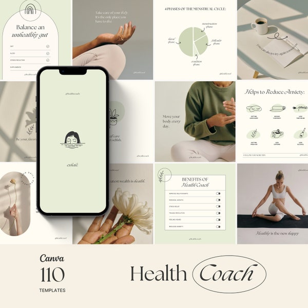 Health and Wellness Coach Instagram Templates, Health Coach, Nutrition Coach, Holistic Coach, Canva Social Media, Mental Health Templates