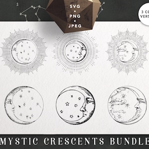Moon SVG, Crescent Moon SVG, Moon face, Celestial Svg, Mystic moon, Moon png, Celestial SVG bundle, Moonface Svg, File for Cricut, Clip art