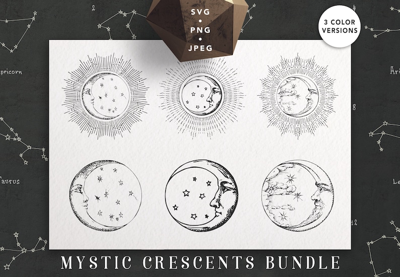 Moon SVG, Crescent Moon SVG, Moon Face, Celestial Svg, Mystic Moon ...