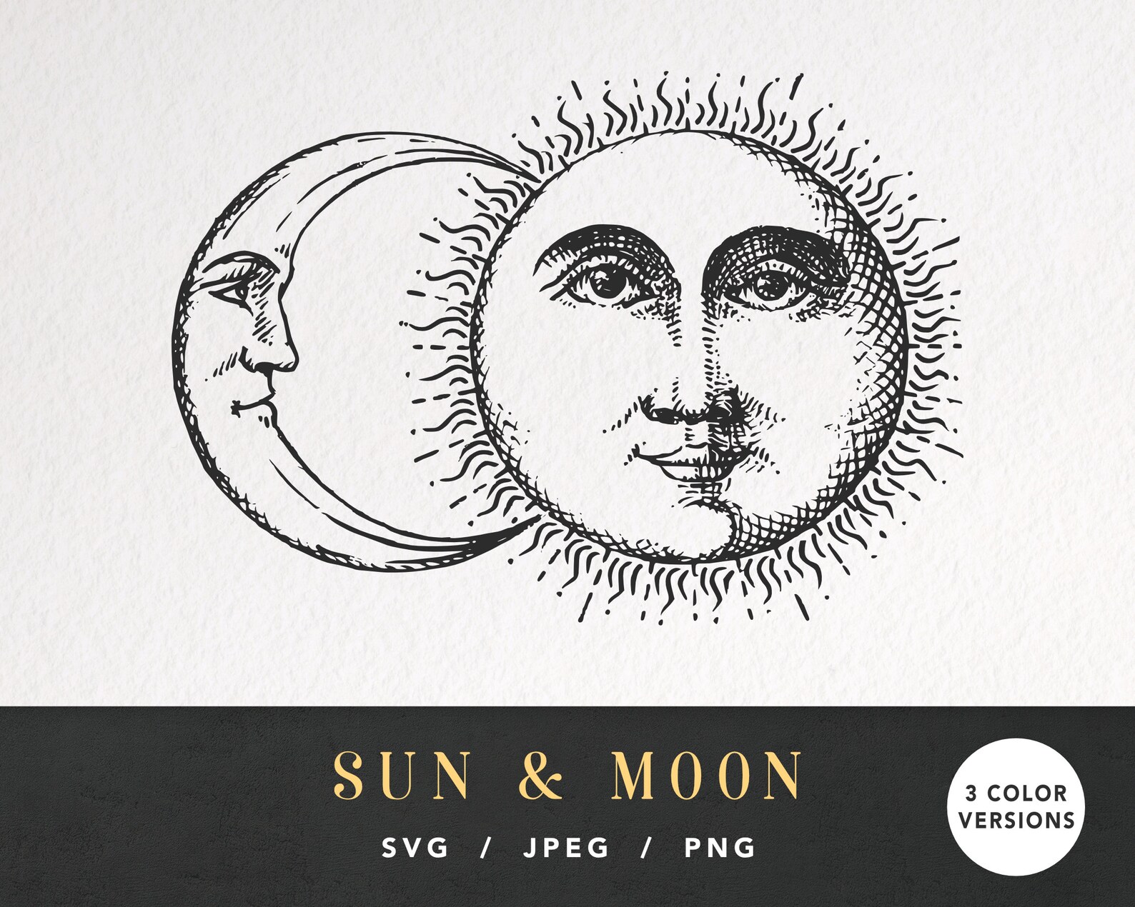 Sun and Moon Svg, Celestial Svg, Sun and Moon Face, Eclipse SVG