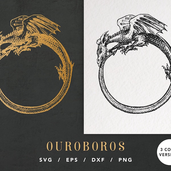 Ouroboros tattoo, snake biting it's tail, Ouroboros svg, Ouroboros png, SVG DXF PNG eps, Ouroboros Serpent Snake Eating Tail, Ring Circle