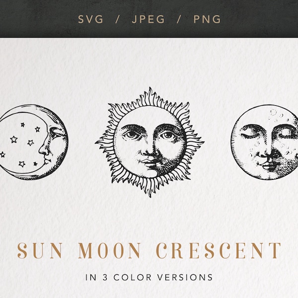 Sun and moon SVG | Sun moon art | Moon face svg | Sun, Crescent, Moon | Celestial svg | Mystical Moon Boho Sun svg | Files for cricut svg