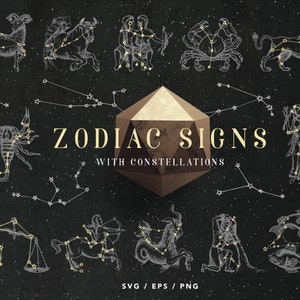 Zodiac sings bundle SVG, Zodiac constellation svg, Zodiac sign PNG, Astrology Constellations clipart, Horoscope SVG, Astrology png bundle