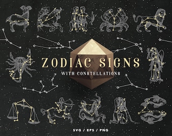 Zodiac sings bundle SVG, Zodiac constellation svg, Zodiac sign PNG, Astrology Constellations clipart, Horoscope SVG, Astrology png bundle