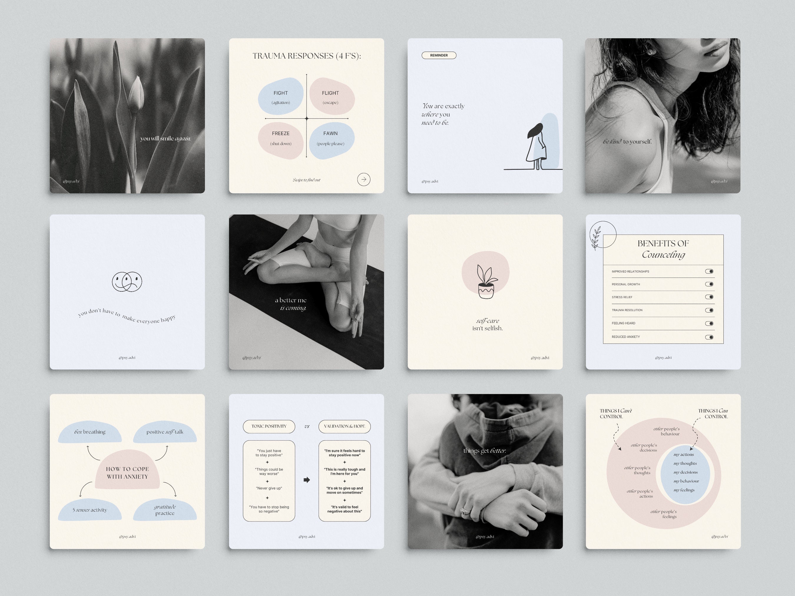 Mental Health Instagram Templates, Counselling Canva Templates ...