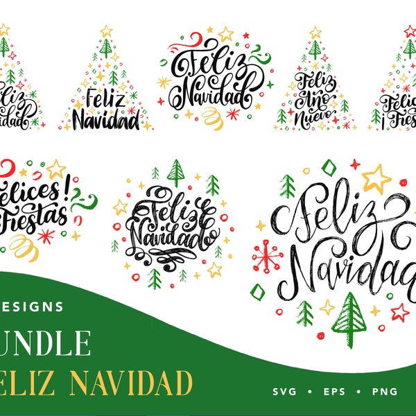 Feliz Navidad svg bundle, Feliz navidad png, feliz navidad tshirt card, Felices fiestas, Feliz Ano Nuevo, Spanish Christmas, File for Cricut