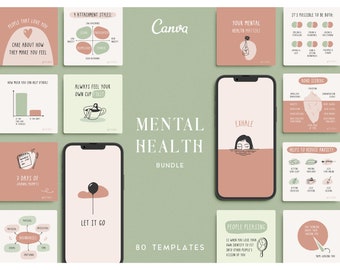 Mental Health Instagram Templates, Therapy Canva Templates, Counselor IG stories, Psychologist ig post, Counseling social media, Psychology