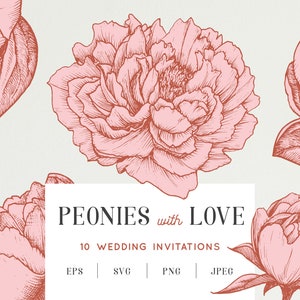 Wedding Invitation Collection, Pink Peony, DIY Wedding Invitation, Wedding Template RSVP, Instant Download, Spring Wedding, Save the Date