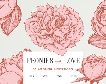 Wedding Invitation Collection, Pink Peony, DIY Wedding Invitation, Wedding Template RSVP, Instant Download, Spring Wedding, Save the Date