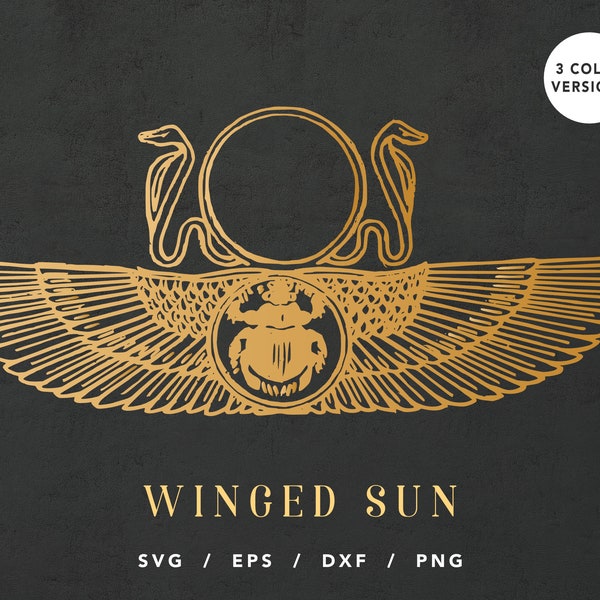 Winged Sun Disc svg, Sun with wings, Egyptian Outspread Falcon Wings, Ancient Egyptian Scarab Dung Beetle, Instant download, Cricut files