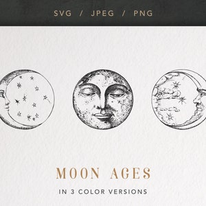 Moon SVG, Mystical Moon Svg, Celestial Svg, Moon face png, moon and crescent, Svg Cut File, Instant Download, Files For Cricut, moon phase