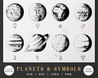 Planetas PNG, SVG, Póster espacial, Archivos de corte Cricut, Regalos espaciales, Archivos de silueta, Arte espacial, Sistema solar, Tierra, Saturno, svg celestial