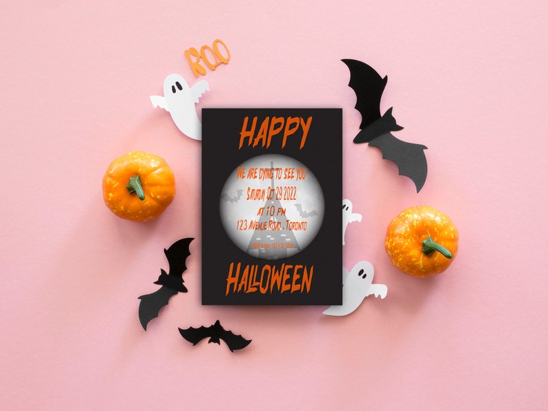 Halloween Party Invitation Black Orange Printable Instant Digital Download zdjęcie 1