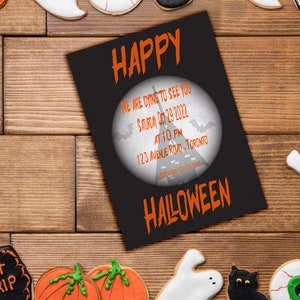 Halloween Party Invitation Black Orange Printable Instant Digital Download zdjęcie 2