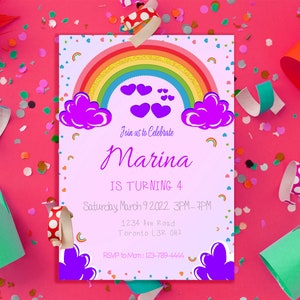 Rainbow Girls Birthday Party Invitation