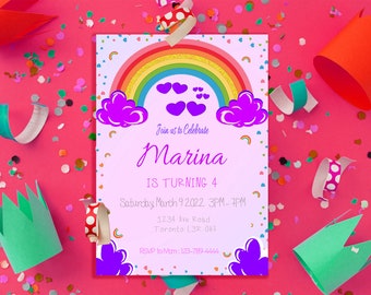 Rainbow Girls Birthday Party Invitation