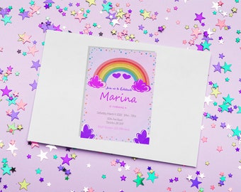 Rainbow Girls Birthday Party Invitation