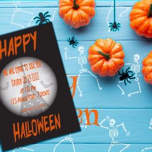 Halloween Party Invitation Black Orange Printable Instant Digital Download zdjęcie 3