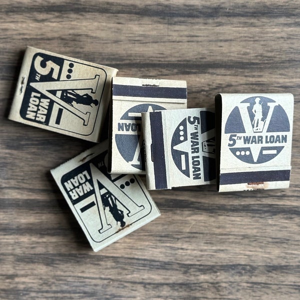 Vintage 1940s Matchbooks WWII World War 2 "V For Victory - 5th War Loan" Ohio Match Company USA | LOT of 5