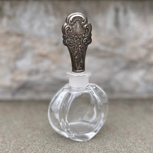 Vintage Signed Towle Sterling Silver Encased Stopper Glass Perfume Bottle Floral Rose Design