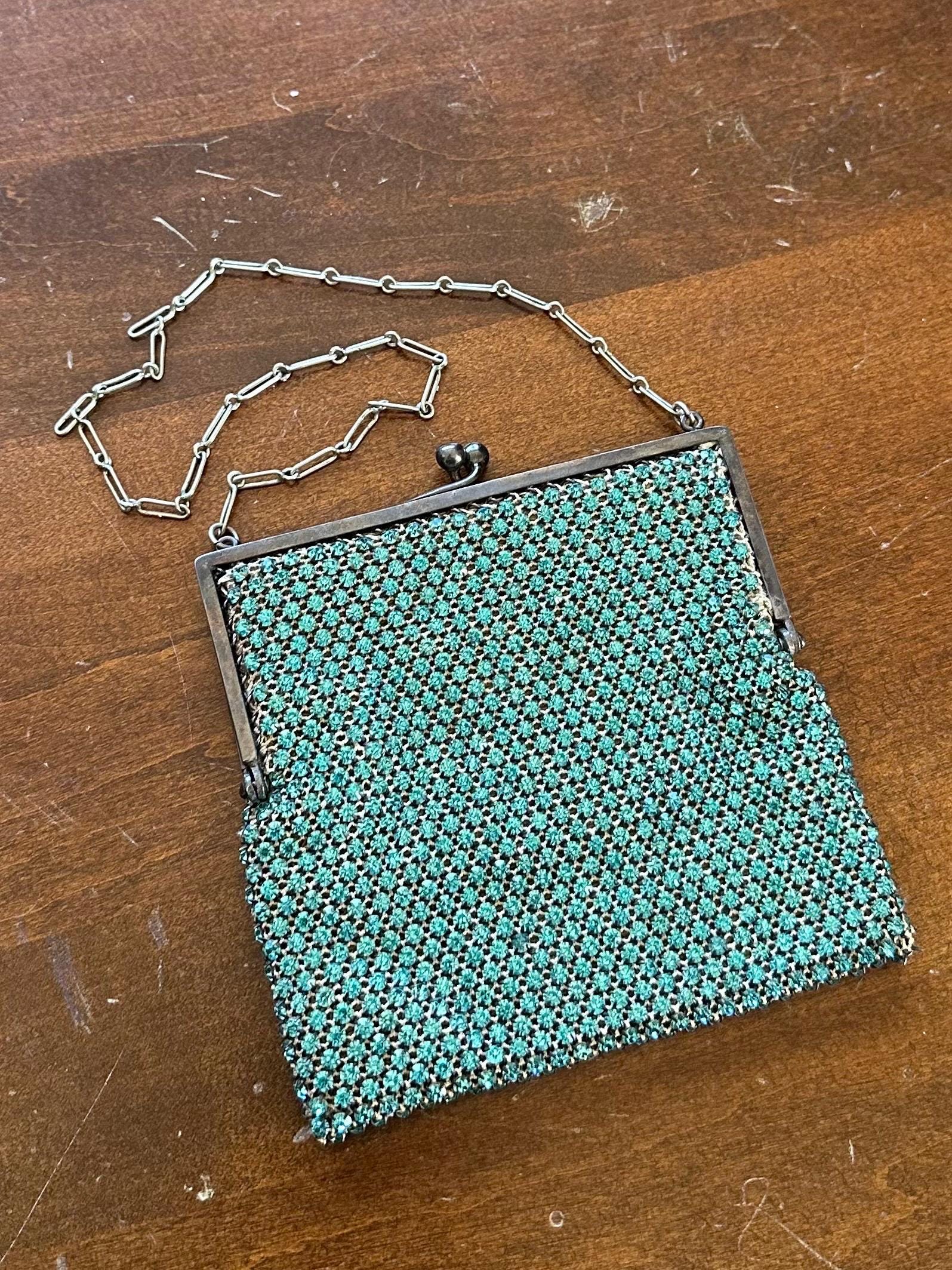 Antique Art Deco 1920s 1930s Turquoise Faceted Rhinestone Chain