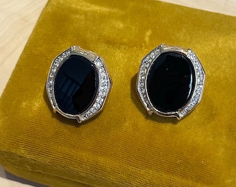 Boucles D'oreilles Panetta Authentiques - Émail Noir, Ambre Et Strass - Fermoir à Vis