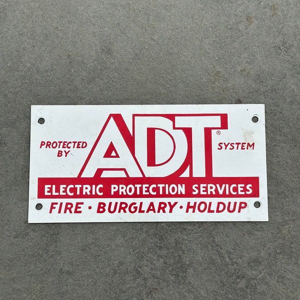 Vintage 1970s Estate Original Metal ADT System Security Electric Protection Services Sign Plaque | As Seen in the Godfather Part II!