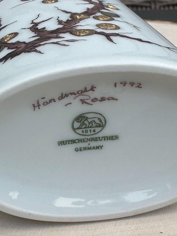 ヴィンテージ 1990 年代 Hutschenreuther ドイツ 手描き磁器花瓶