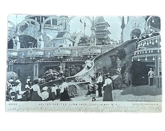アンティーク 1905 年消印付き ヘルター スケルター ルナ パーク コニー アイランド NYC 地形ポストカード Geo. P. Hall & Son ニューヨーク市