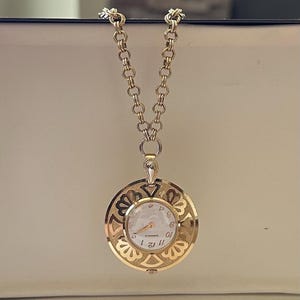Vintage Midcentury Caravelle by Bulova Gold Plated Swiss Watch Pendant Necklace 24.25&quot; | Needs Battery