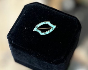 Antique Teal Guilloche Enamel & Brass Mini Pin C-Clasp