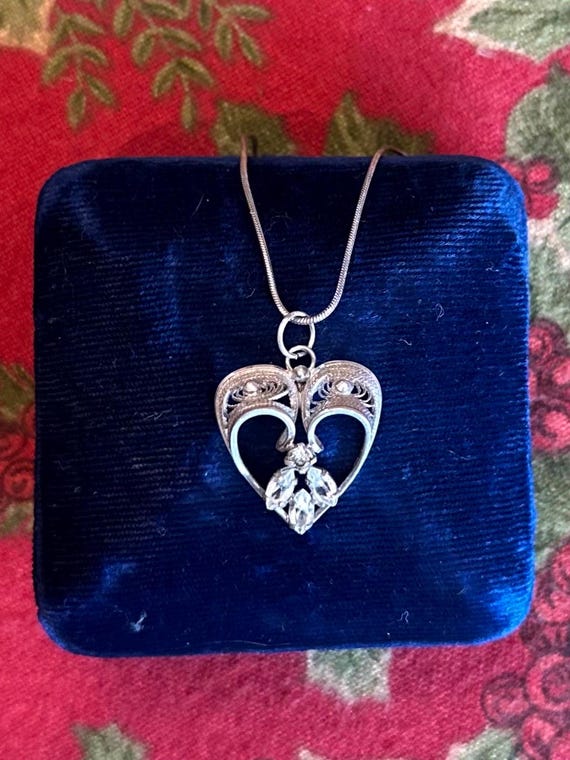 Vintage Midcentury Signed Amlee Sterling Silver Filigree & Clear