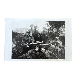 Antique 1900s Glossy RPPC Real Photo Postcard Group of German Soldiers in Uniform WWI