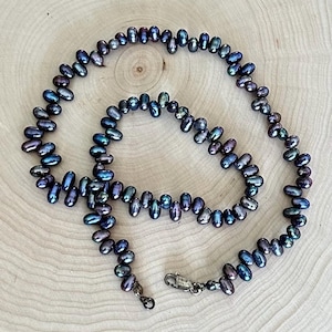 Vintage Genuine Black Freshwater Pearl Beaded Sterling Silver 925 Necklace 16.75”